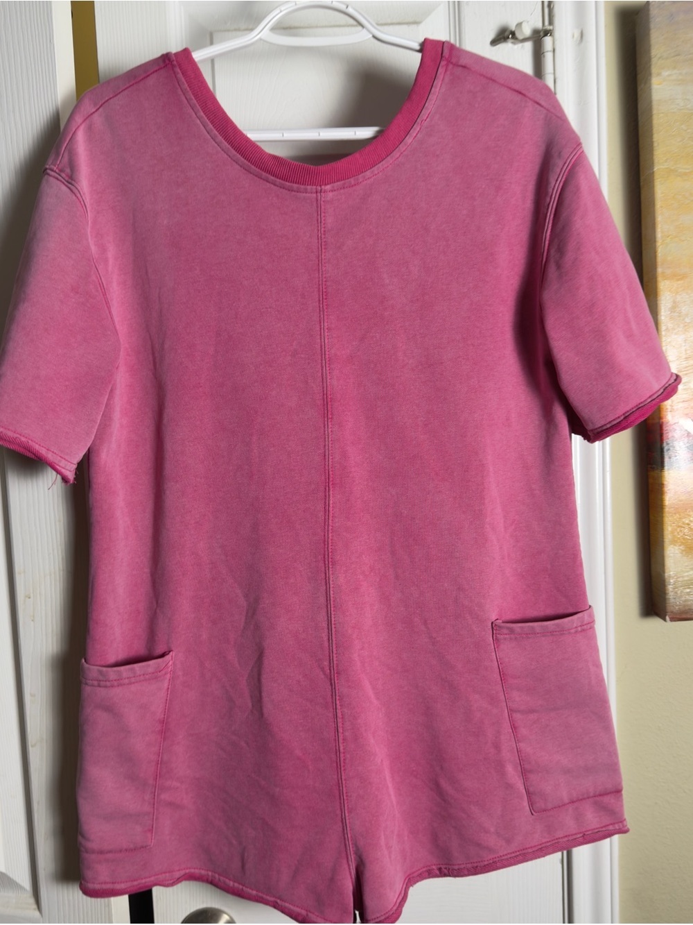 Umgee Pink Mineral Wash Romper Medium Oversized Pocket Boho